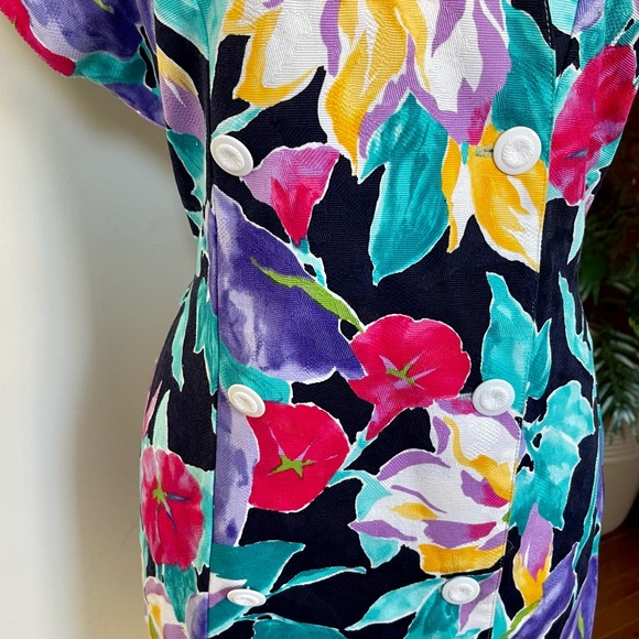 Vintage Floral Linen Cotton Summer Dress - Picture 3 of 6